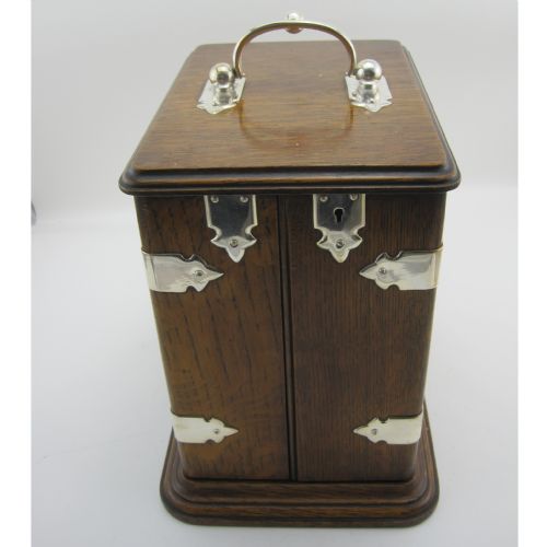VICTORIAN OAK AND SILVER PLATED CIGAR OR TOBACCO LOCKING BOX - ADDITIONAL PHOTO 1