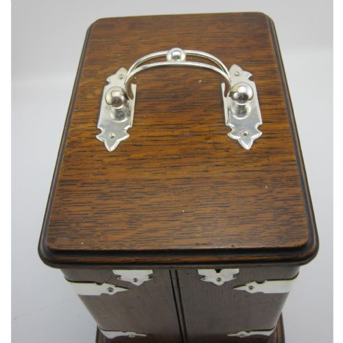 VICTORIAN OAK AND SILVER PLATED CIGAR OR TOBACCO LOCKING BOX - ADDITIONAL PHOTO 3