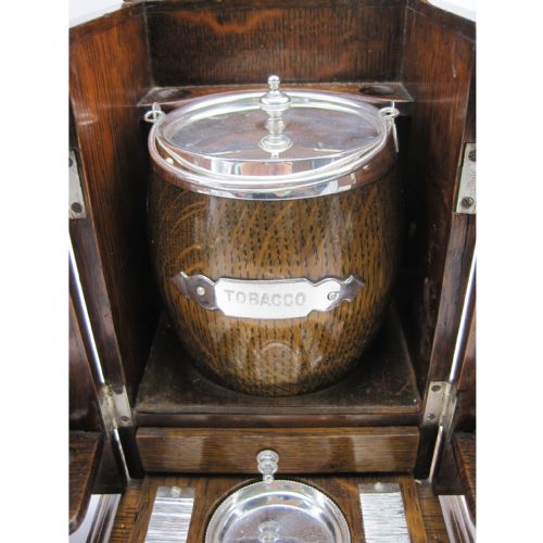 VICTORIAN OAK AND SILVER PLATED CIGAR OR TOBACCO LOCKING BOX - ADDITIONAL PHOTO 4
