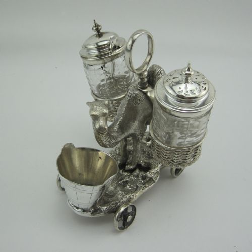 victorian silver plated novelty figural camel cruet set - CATEGORY: ANTIQUE SILVER - DATED 1880