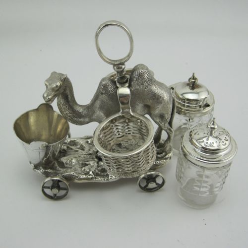 VICTORIAN SILVER PLATED NOVELTY FIGURAL CAMEL CRUET SET - ADDITIONAL PHOTO 1