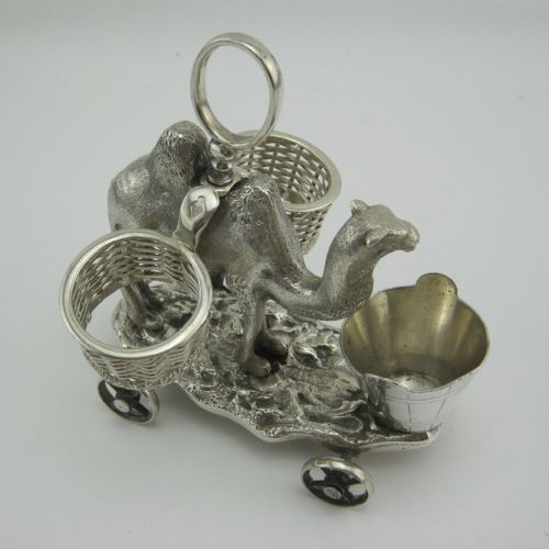 VICTORIAN SILVER PLATED NOVELTY FIGURAL CAMEL CRUET SET - ADDITIONAL PHOTO 2