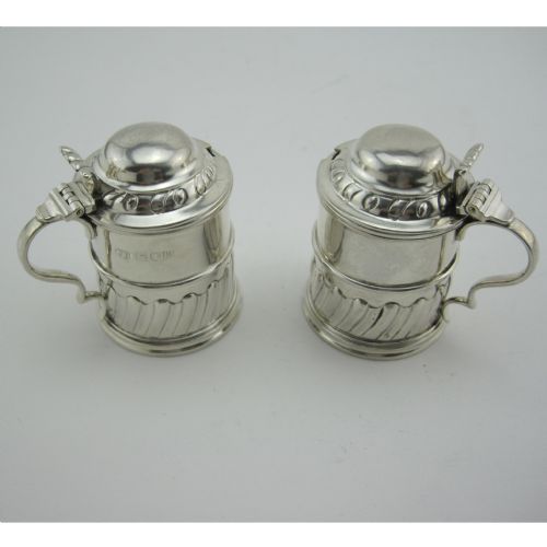 pair of handsome edwardian silver mustard pots - CATEGORY: ANTIQUE SILVER - DATED 1900