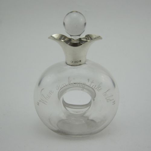 unusual novelty silver and glass whiskey noggin decanter - CATEGORY: ANTIQUE SILVER - DATED 1910