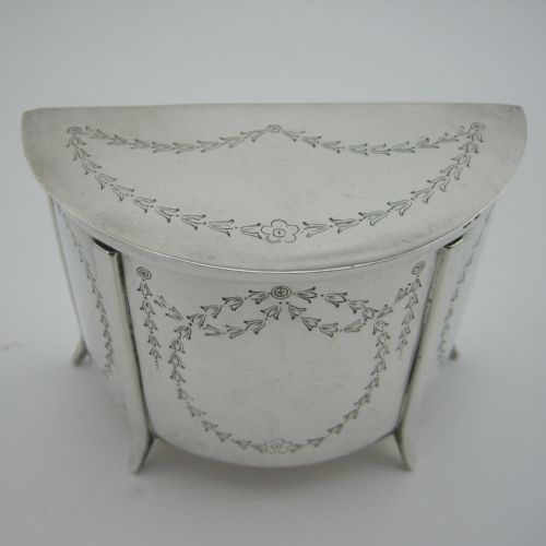 UNUSUAL HALF MOON STERLING SILVER TEA CADDY OR TRINKET BOX - ADDITIONAL PHOTO 1