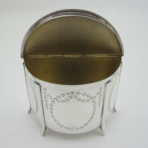 UNUSUAL HALF MOON STERLING SILVER TEA CADDY OR TRINKET BOX - ADDITIONAL PHOTO 2