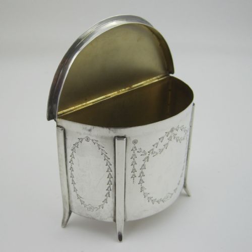 UNUSUAL HALF MOON STERLING SILVER TEA CADDY OR TRINKET BOX - ADDITIONAL PHOTO 4