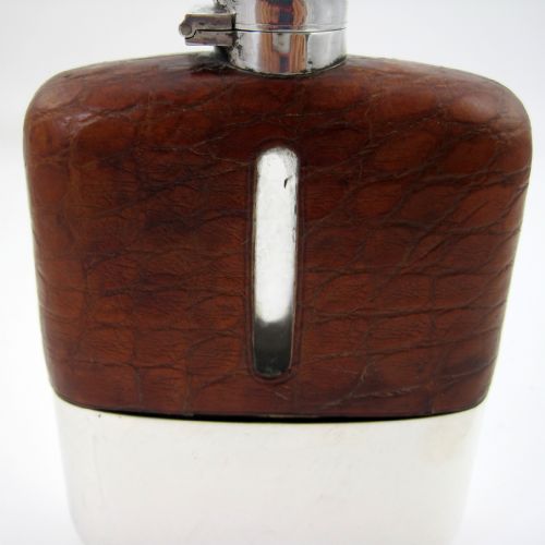 STERLING SILVER AND CROCODILE LEATHER HIP FLASK - ADDITIONAL PHOTO 1