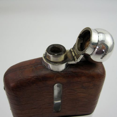 STERLING SILVER AND CROCODILE LEATHER HIP FLASK - ADDITIONAL PHOTO 2