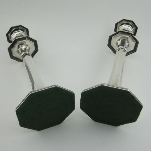 PAIR OF SILVER CANDLESTICKS WITH PLAIN PANELLED COLUMNS - ADDITIONAL PHOTO 5