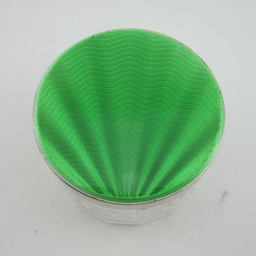 SILVER AND GREEN GUILLOCHE ENAMEL LIDDED JAR - ADDITIONAL PHOTO 1