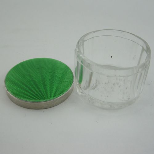 SILVER AND GREEN GUILLOCHE ENAMEL LIDDED JAR - ADDITIONAL PHOTO 2
