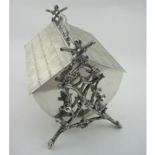 UNUSUAL VICTORIAN SILVER PLATED BISCUIT BOX WITH THATCHED ROOF EFFECT - ADDITIONAL PHOTO 5