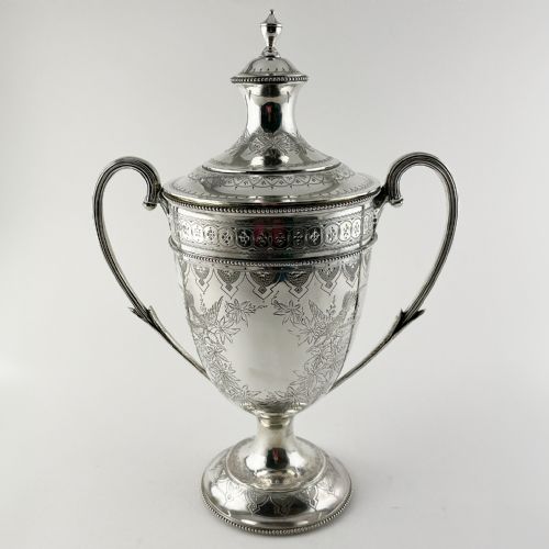 Impressive Victorian Sterling Silver Lidded Trophy Cup