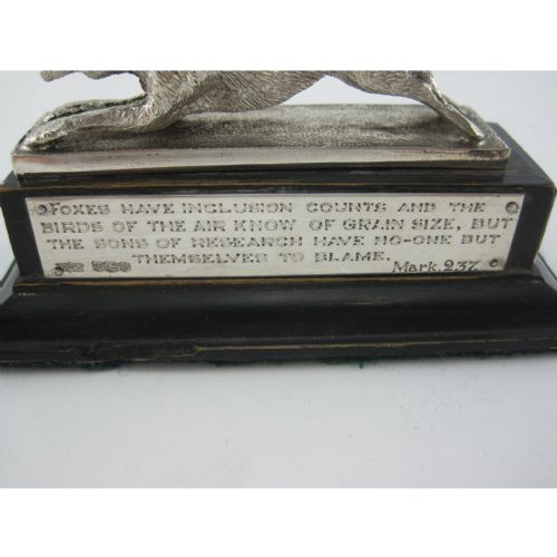 STERLING SILVER FOX MOUNTED ON BLACK EBONY PLINTH - ADDITIONAL PHOTO 2