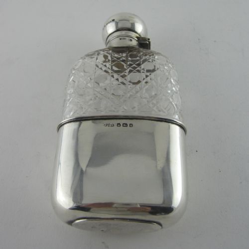 Victorian Sterling Silver and Glass Hip Flask
