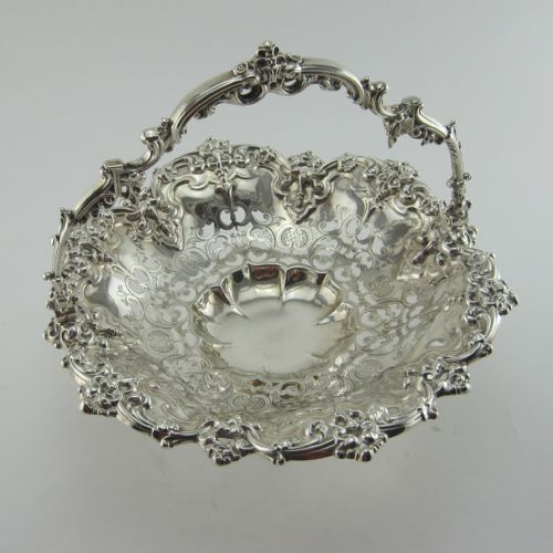 decorative victorian sterling silver shaped circular basket - CATEGORY: ANTIQUE SILVER - DATED 1860