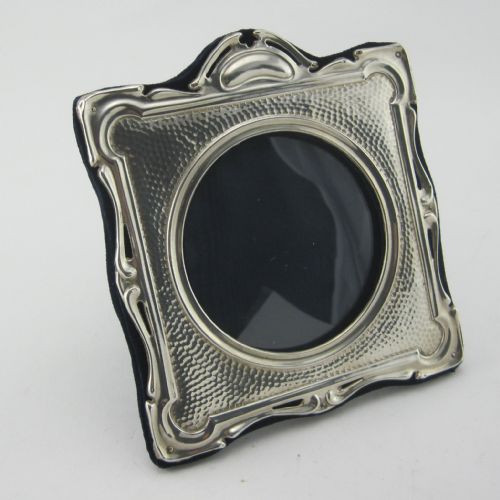 Unusual Square Edwardian Silver Photo Frame with Round Window