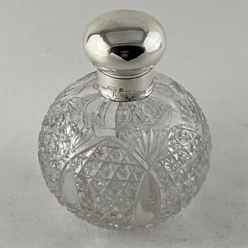 edwardian cut glass and sterling silver topped perfume bottle - CATEGORY: ANTIQUE SILVER - DATED 1900