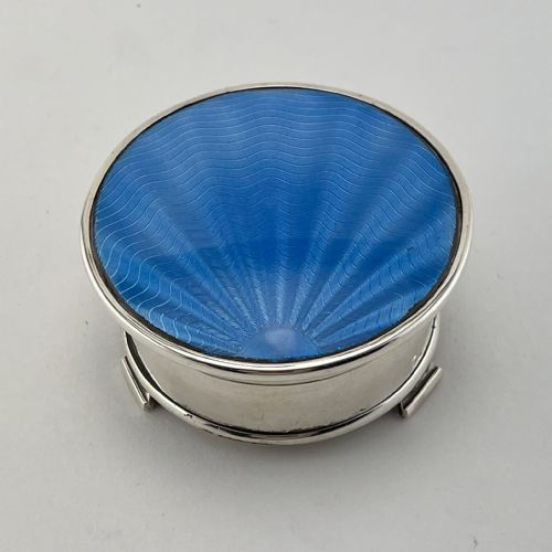 blue guilloche enamel silk lined sterling silver jewellery box - CATEGORY: ANTIQUE SILVER - DATED 1930
