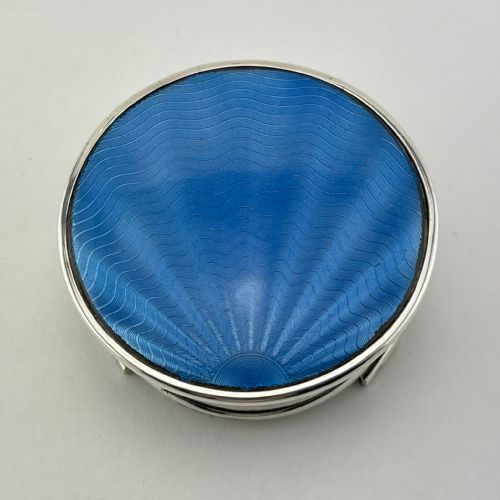 BLUE GUILLOCHE ENAMEL SILK LINED STERLING SILVER JEWELLERY BOX - ADDITIONAL PHOTO 1