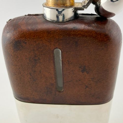 LARGE GOLIATH STYLE SILVER PLATED AND LEATHER HIP FLASK - ADDITIONAL PHOTO 3