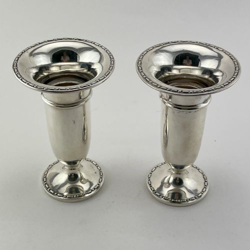 pair of pretty trumpet shaped sterling silver vases - CATEGORY: ANTIQUE SILVER - DATED 1910