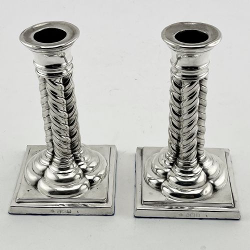 unusual style edwardian sterling silver candlesticks - CATEGORY: ANTIQUE SILVER - DATED 1900