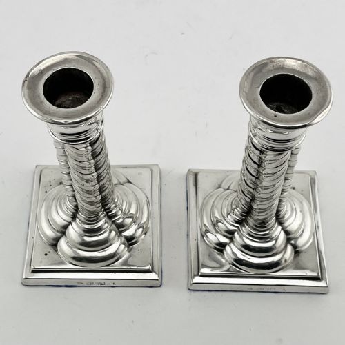 UNUSUAL STYLE EDWARDIAN STERLING SILVER CANDLESTICKS - ADDITIONAL PHOTO 1