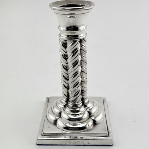 UNUSUAL STYLE EDWARDIAN STERLING SILVER CANDLESTICKS - ADDITIONAL PHOTO 2