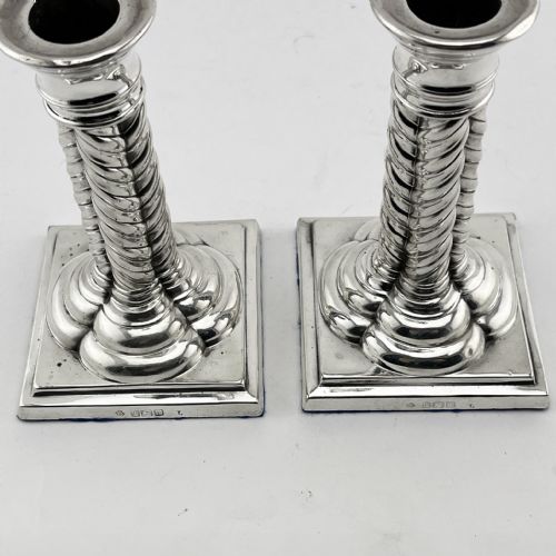 UNUSUAL STYLE EDWARDIAN STERLING SILVER CANDLESTICKS - ADDITIONAL PHOTO 3