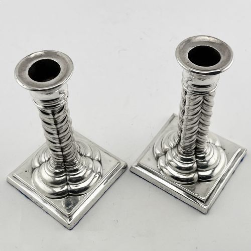 UNUSUAL STYLE EDWARDIAN STERLING SILVER CANDLESTICKS - ADDITIONAL PHOTO 4