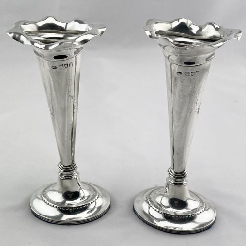 elegant pair of victorian sterling silver flower vases - CATEGORY: ANTIQUE SILVER - DATED 1890