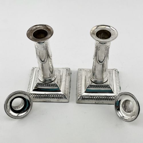 PRETTY PAIR OF EDWARDIAN STERLING SILVER CANDLESTICKS - ADDITIONAL PHOTO 2