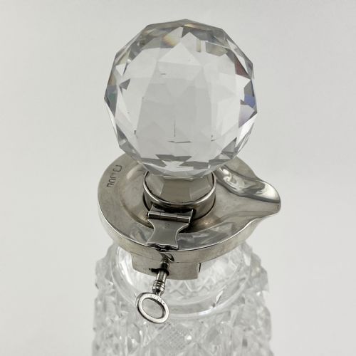 LATE VICTORIAN STERLING SILVER NECK BETJEMANN BROTHERS LOCKING DECANTER - ADDITIONAL PHOTO 1