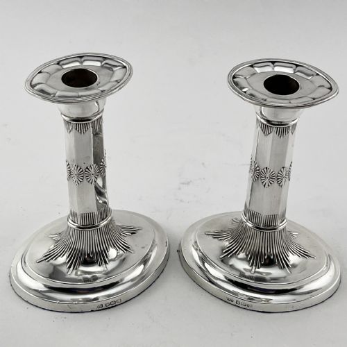 elegant pair of edwardian georgian style sterling silver candlesticks - CATEGORY: ANTIQUE SILVER - DATED 1900