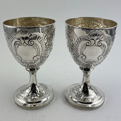 pair of georgian sterling silver good quality goblets - CATEGORY: ANTIQUE SILVER - DATED 1800