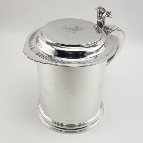 large victorian sterling silver three pint lidded tankard - CATEGORY: ANTIQUE SILVER - DATED 1890