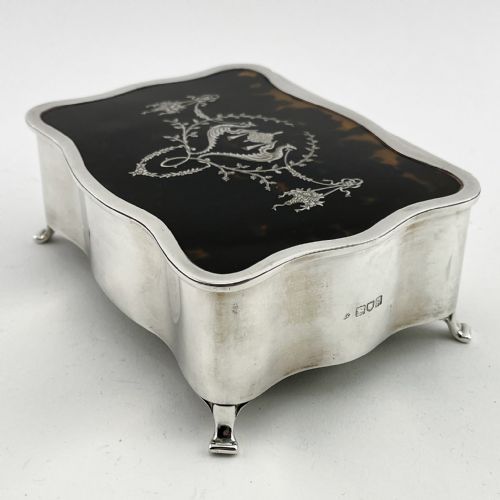 LARGE EDWARDIAN TORTOISESHELL AND SILVER JEWELLERY OR TRINKET BOX - ADDITIONAL PHOTO 1