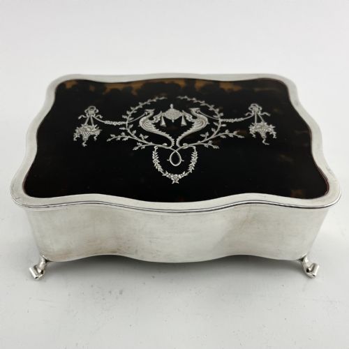 LARGE EDWARDIAN TORTOISESHELL AND SILVER JEWELLERY OR TRINKET BOX - ADDITIONAL PHOTO 2