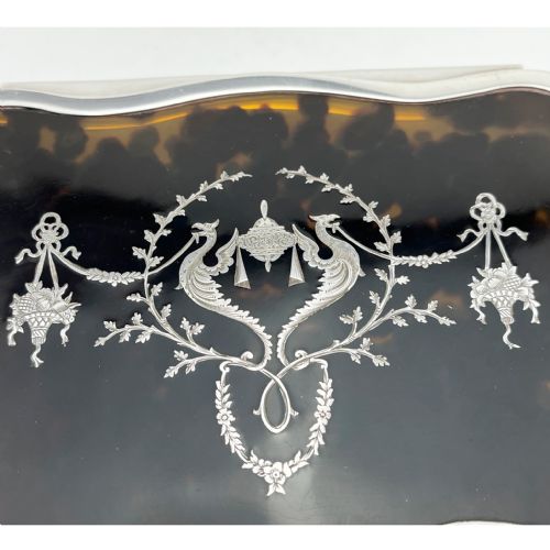 LARGE EDWARDIAN TORTOISESHELL AND SILVER JEWELLERY OR TRINKET BOX - ADDITIONAL PHOTO 3