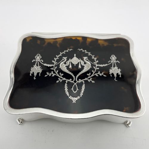 LARGE EDWARDIAN TORTOISESHELL AND SILVER JEWELLERY OR TRINKET BOX - ADDITIONAL PHOTO 4