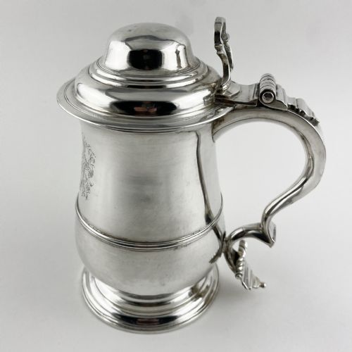 large george ii sterling silver lidded tankard - CATEGORY: ANTIQUE SILVER - DATED 1750