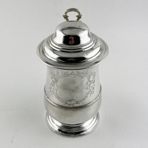 LARGE GEORGE II STERLING SILVER LIDDED TANKARD - ADDITIONAL PHOTO 1