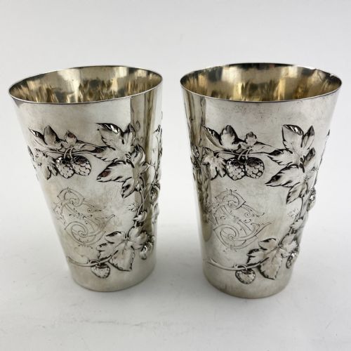 pair of continental 800 grade sterling silver beakers - CATEGORY: ANTIQUE SILVER - DATED 1900