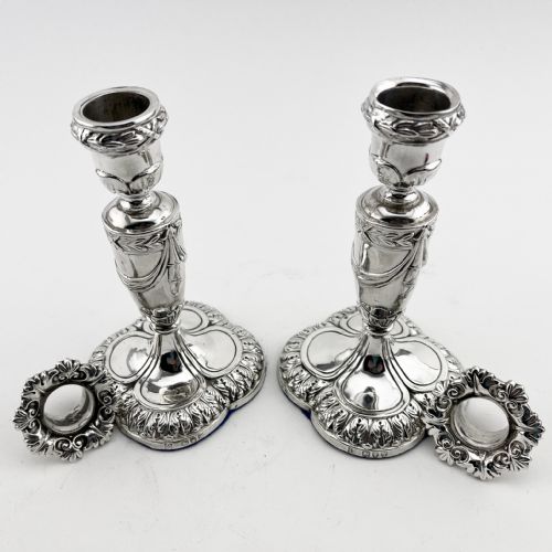 STERLING SILVER CANDLESTICKS WITH DETACHABLE FLORAL NOZZLES - ADDITIONAL PHOTO 1