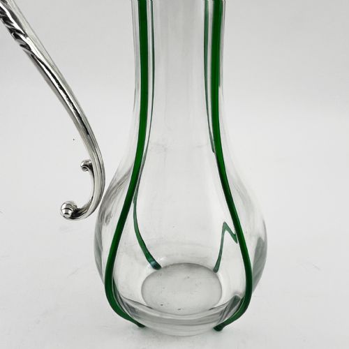 EDWARDIAN SILVER PLATED CLARET JUG WITH GREEN APPLIED RIBS - ADDITIONAL PHOTO 1