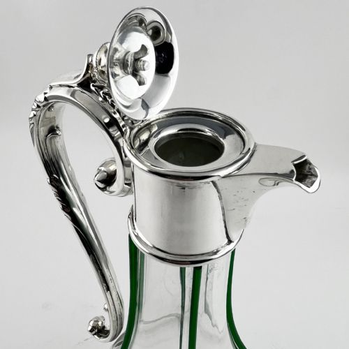 EDWARDIAN SILVER PLATED CLARET JUG WITH GREEN APPLIED RIBS - ADDITIONAL PHOTO 2