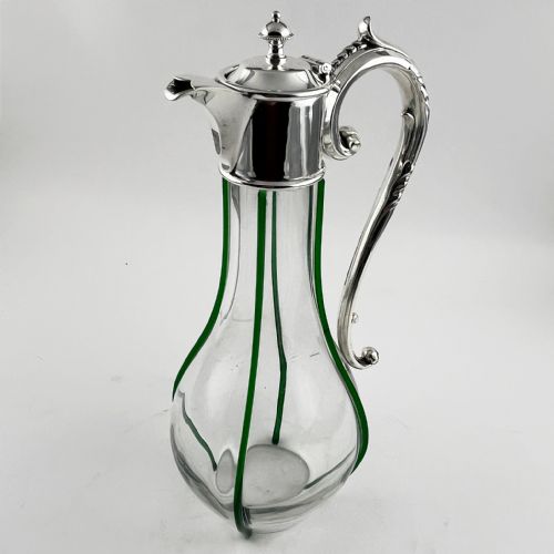 EDWARDIAN SILVER PLATED CLARET JUG WITH GREEN APPLIED RIBS - ADDITIONAL PHOTO 3