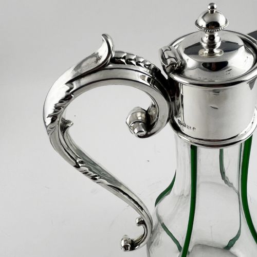 EDWARDIAN SILVER PLATED CLARET JUG WITH GREEN APPLIED RIBS - ADDITIONAL PHOTO 5